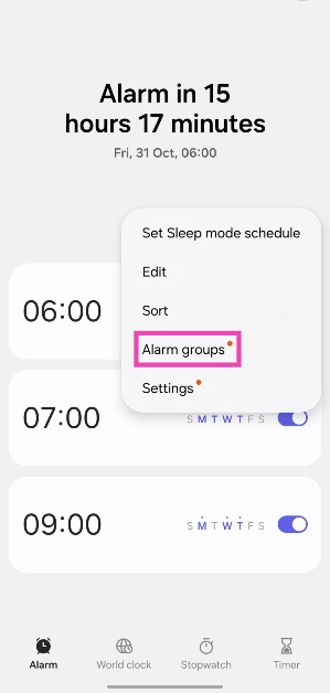 Step 3: Tap on Alarm groups.