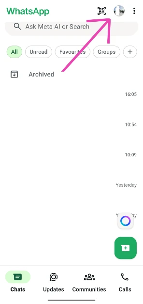 Step 1: Launch WhatsApp Messenger on your phone and tap your profile picture at the top of the screen.
