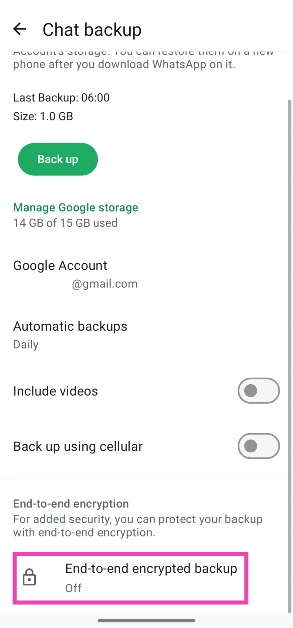 Step 4: Scroll down and tap on End-to-end encrypted backup.