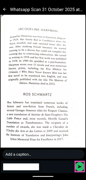 Step 8: Hit the green icon to send it. 2 ways to scan and send documents on WhatsApp (Android and iOS)