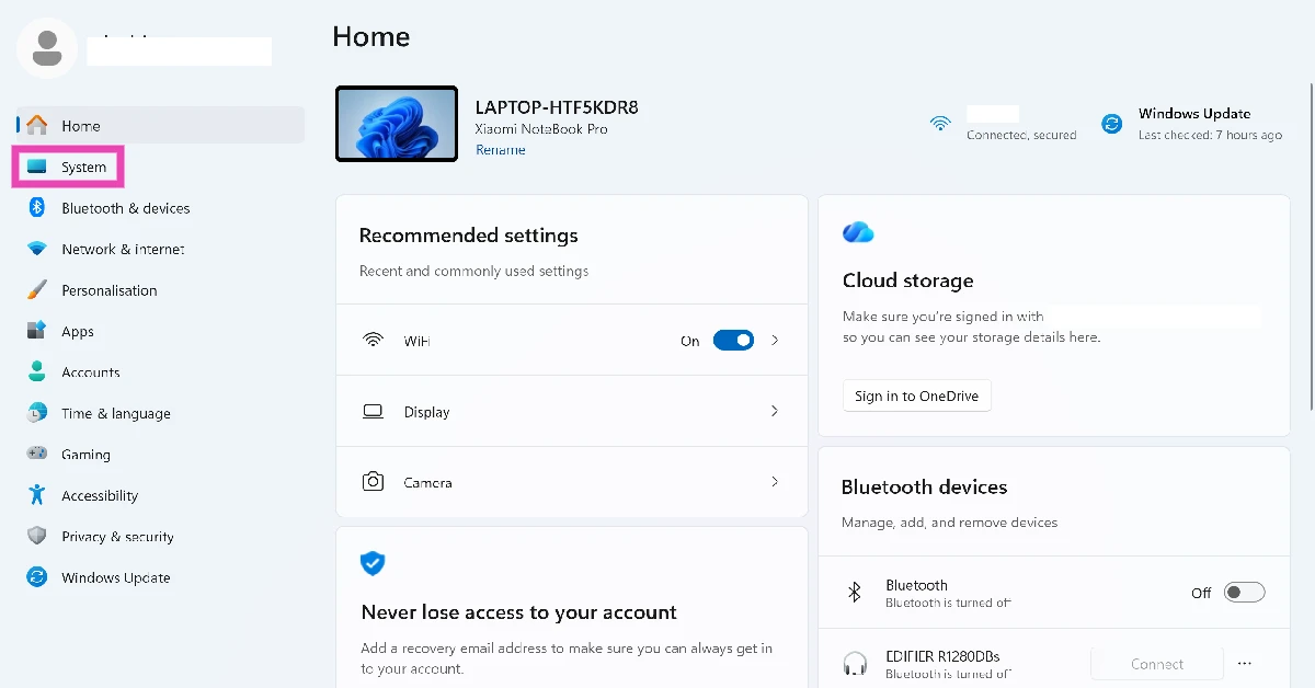 Step 1: Go to Settings and switch to the System tab.