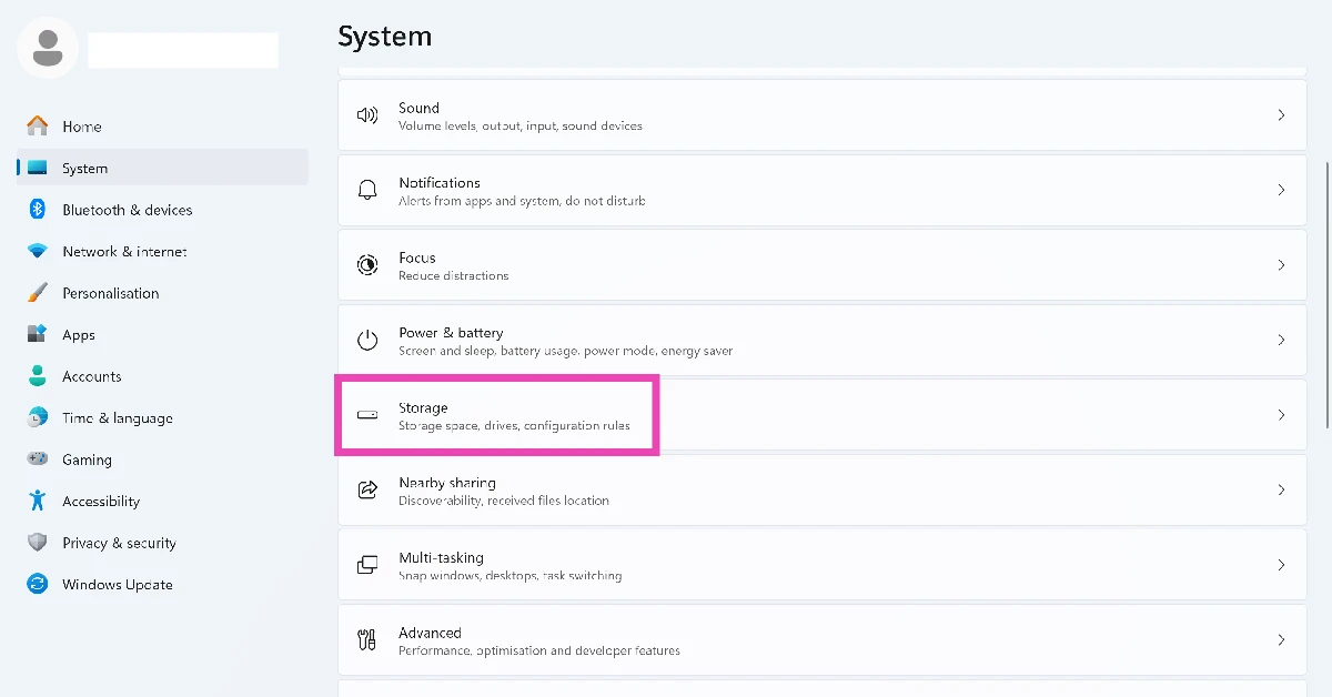 Step 2: Click on Storage.