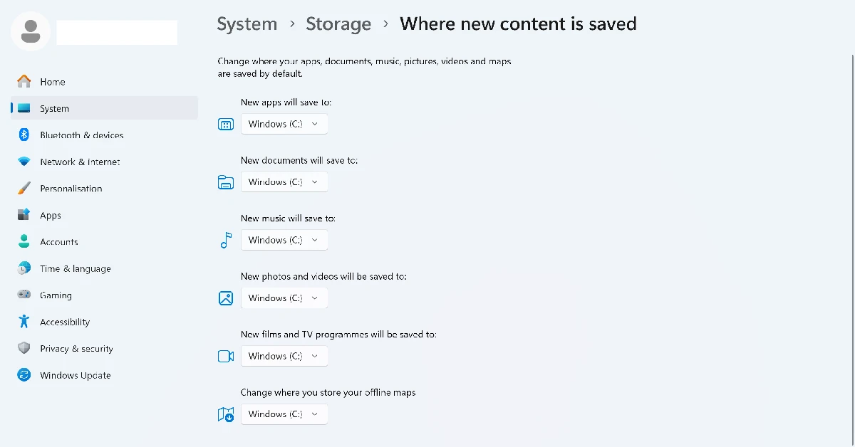 Step 5: Select the default drive for each category. 