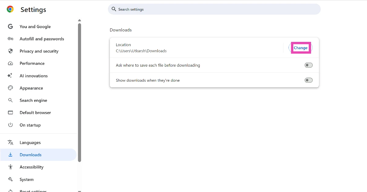 Step 3: Hit Change next to the current download location. 3 ways to change the default drive on your Windows 11 PC