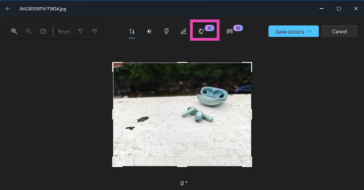 Step 3: Click the eraser icon. How to remove unwanted objects from images on Windows 11