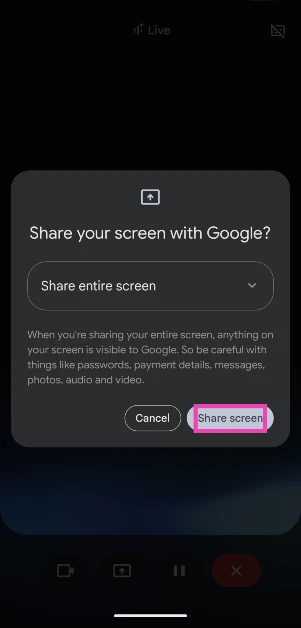 Step 3: Hit Share screen.