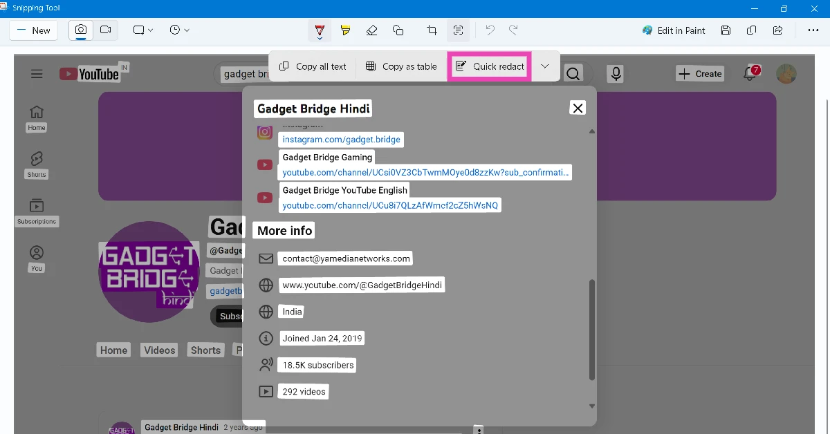 Step 5: Click on Quick redact.