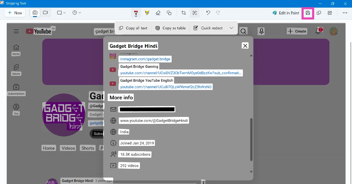 Step 6: Hit the save icon to save the screenshot on your device. How to remove sensitive information from screenshots in Windows 11 windows snipping tool quick redact