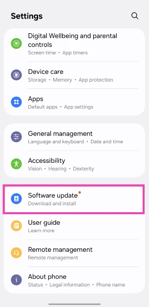 Step 2: Scroll down and select Software update.