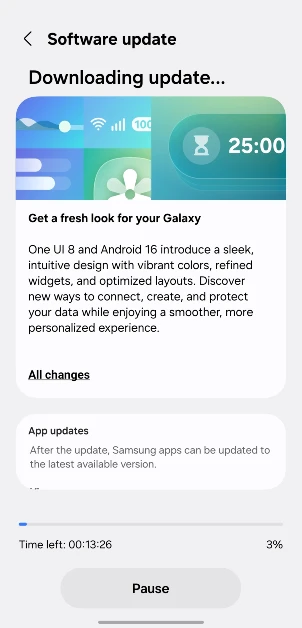 Step 4: Your smartphone will begin downloading the available update. How to update your Samsung phone to One UI 8