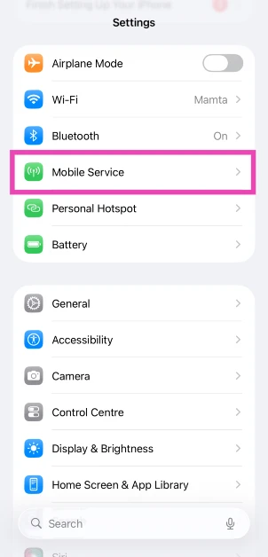 Step 1: Go to Settings and select Mobile Service.
