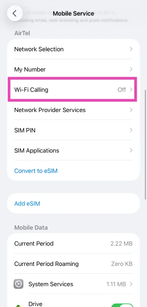 Step 2: Tap on WiFi Calling.