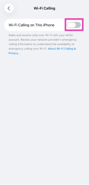 Step 3: Turn on the toggle switch next to WiFi Calling on This iPhone.