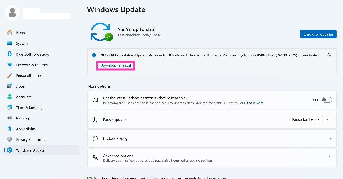 Step 3: If there is a pending update, click on Download & install.