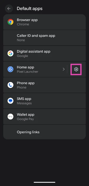 Step 4: Make sure Pixel launcher is your default home app. Hit the gear icon.