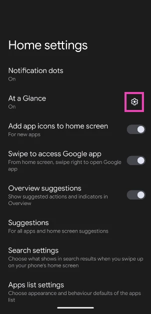 Step 5: Hit the gear icon next to At a Glance.