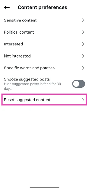 Step 4: Tap on Reset suggested content.