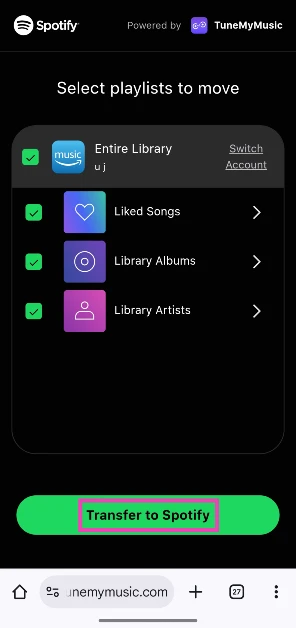 Step 8: Select the playlists you wish to import and tap on Transfer to Spotify.