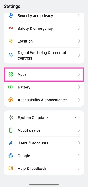 Step 1: Go to Settings and select Apps.