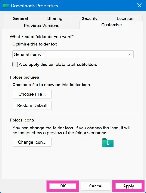 Step 5: Hit Apply and OK.