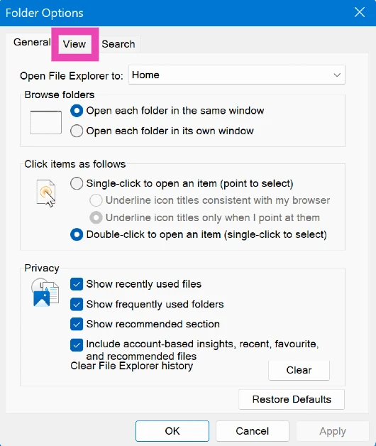 Step 3: Switch to the View tab.