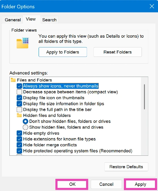 Step 5: Hit Apply and OK.