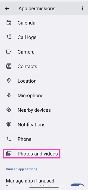 Step 4: Tap on Photos and videos.