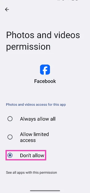 Step 5: Select Don't allow.