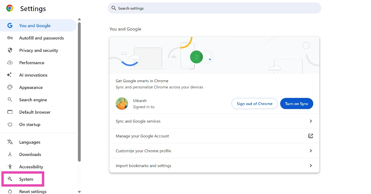 Step 2: Switch to the System tab.