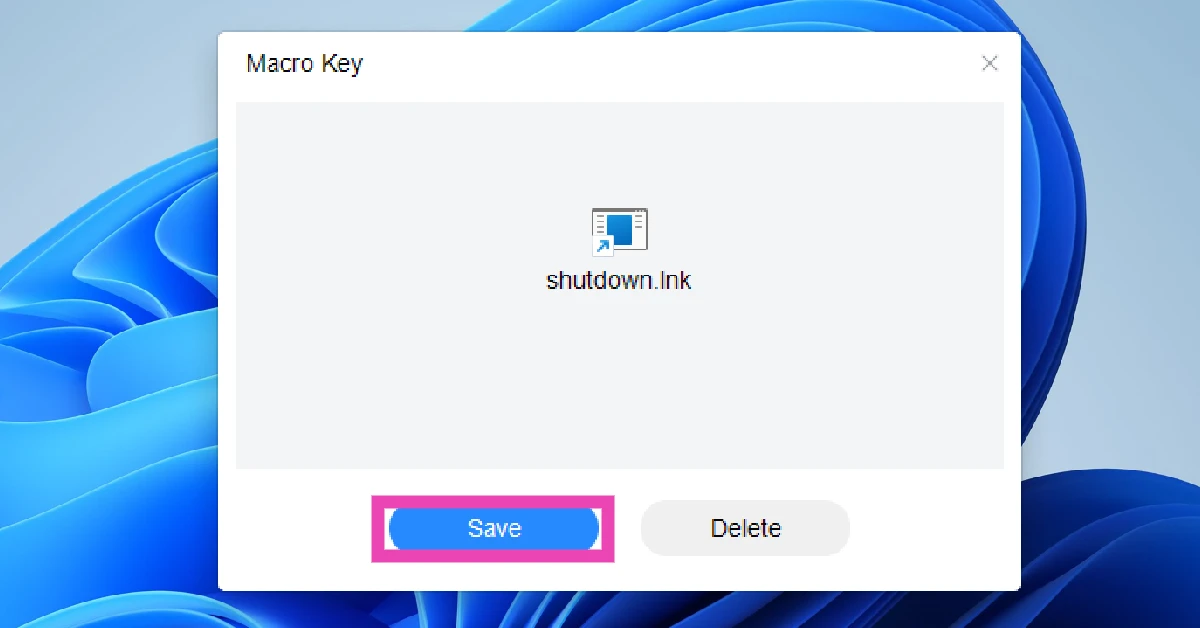Step 2: Go to the desktop and drag the shutdown shortcut to the Macro Key app.