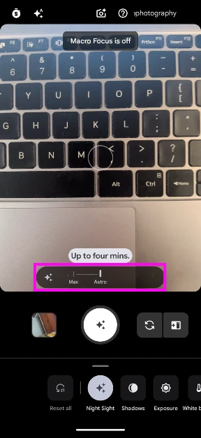 Step 6: Push the slider to its maximum limit. How to enable manual Astrophotography Mode in Google Pixel’s camera app