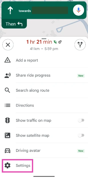 Step 3: Pull up the menu from the bottom of the screen and select Settings.