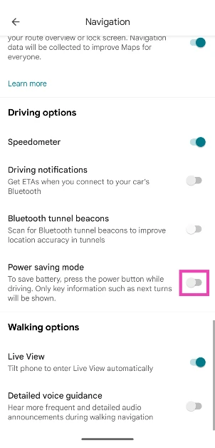 Step 4: Scroll down and hit the toggle switch next to Power Saving Mode.