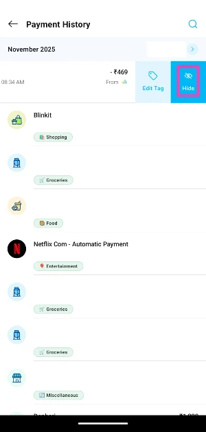 Step 4: Select Hide. Paytm now lets you hide your payments: Here’s how