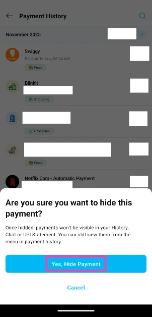 Step 5: Confirm your selection in the pop-up box. Paytm now lets you hide your payments: Here’s how