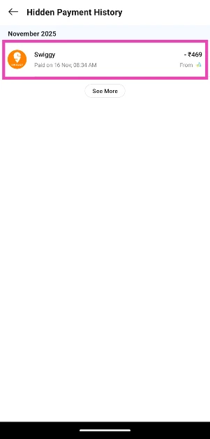 Step 6: Swipe left on the payment you want to unhide.