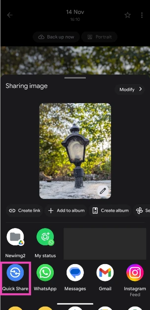Step 6: Hit the Share icon and select Quick Share.