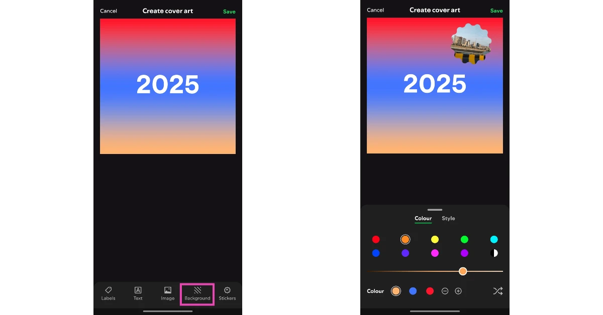Step 7: Tap on Background to edit the background colour and style.