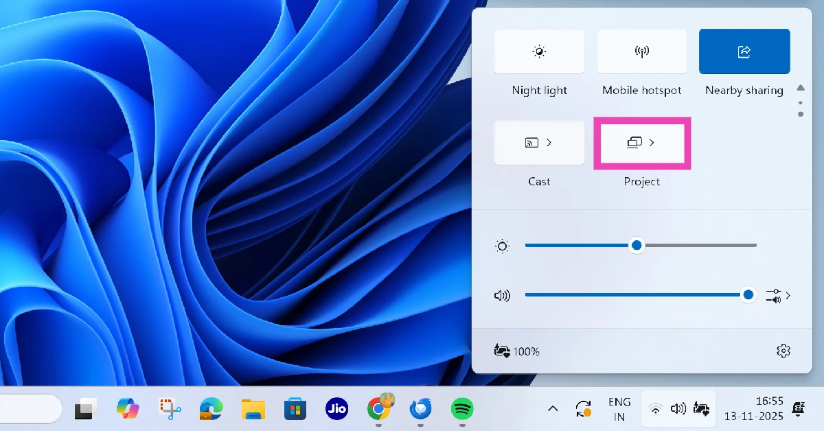 Step 2: Scroll down the quick settings menu and select Project. Alternatively, press Windows + P on your keyboard. How to fix the ‘Black Screen of Death’ in Windows 11: 9 quick ways
