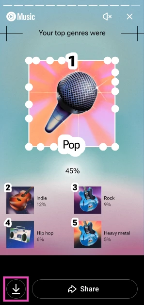 Step 5: Tap the arrow icon at the bottom of a slide to download it as an image on your device. How to view your 2025 Recap on YouTube Music?