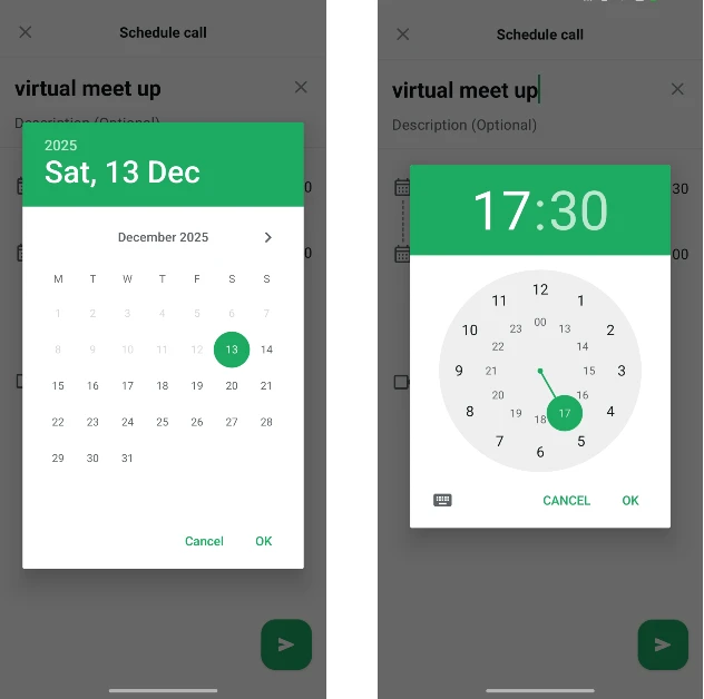Step 5: Set the date and time for the call by tapping the first calendar entry on the screen and the time next to it.