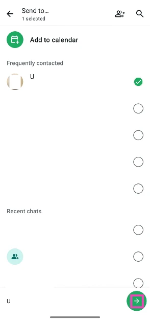 Step 9: Select a call participant from your contact list. You can choose 1 person or an existing WhatsApp group.