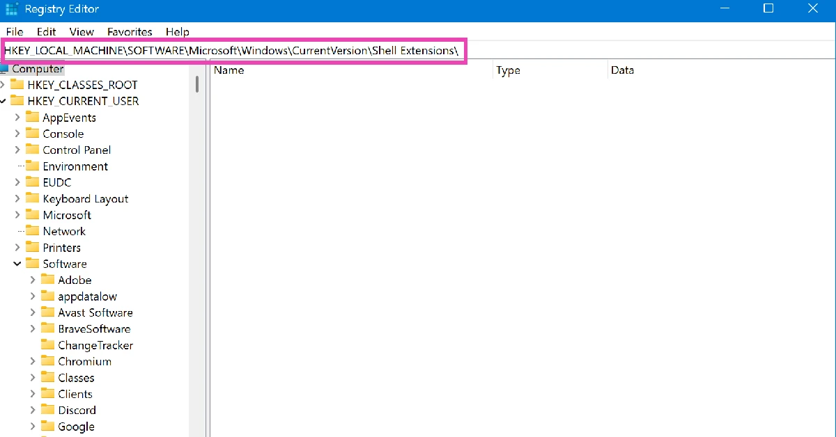 HKEY_LOCAL_MACHINE\SOFTWARE\Microsoft\Windows\CurrentVersion\Shell Extensions\