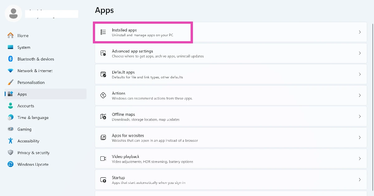 Step 2: Click on Installed apps. How to remove ‘Ask Copilot’ from the right-click menu in Windows 11