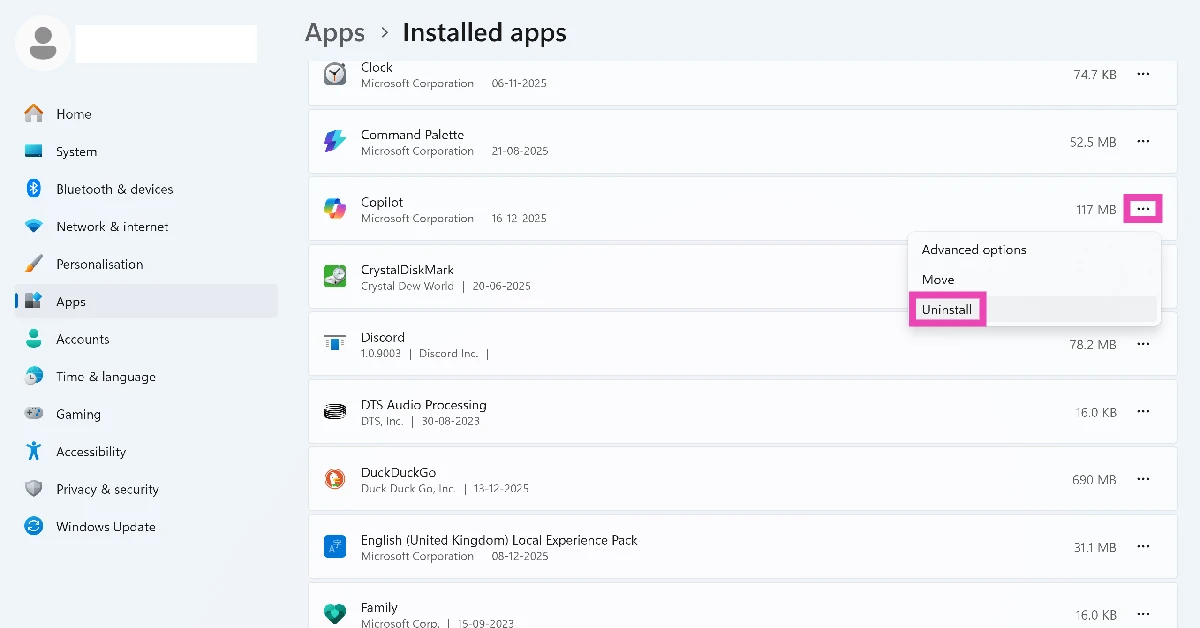 Step 3: Scroll down to Copilot and hit the ellipses next to its name. How to remove ‘Ask Copilot’ from the right-click menu in Windows 11