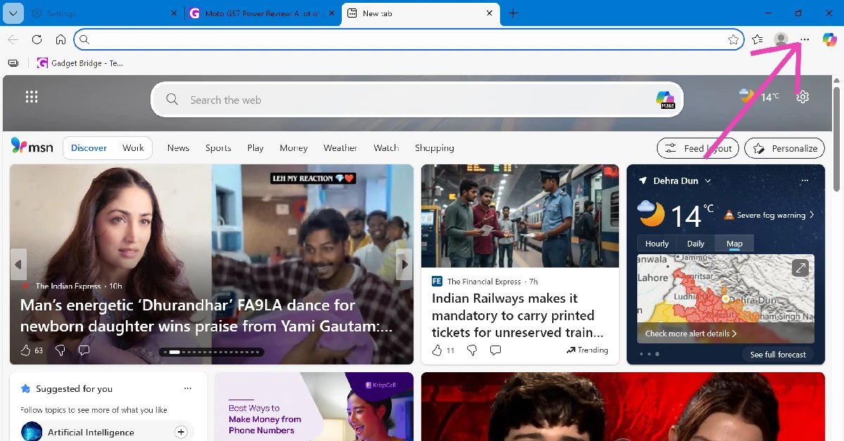 Step 1: Launch Microsoft Edge on your PC and hit the ellipses in the top right corner of the screen.