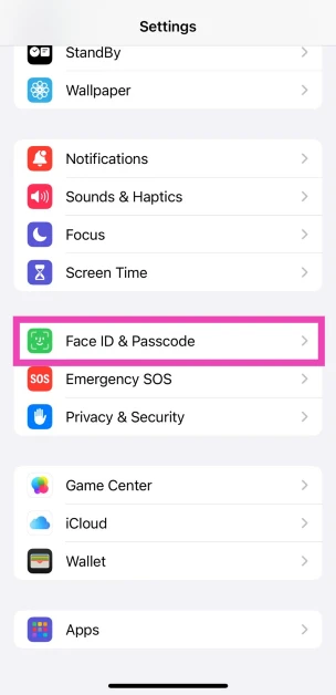 Tap on Face ID and Passcode.