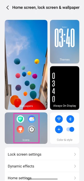 Step 3: Tap on Icons.
