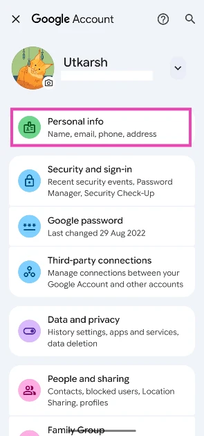 Step 4: Go to Personal info.