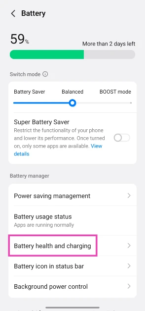 Step 3: Scroll down and tap on Battery health and charging.